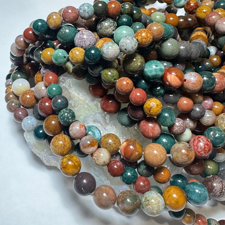 ocean jasper, 8mm, round, glossy, 1 strand, 16 inches, approx. 48 beads. AA