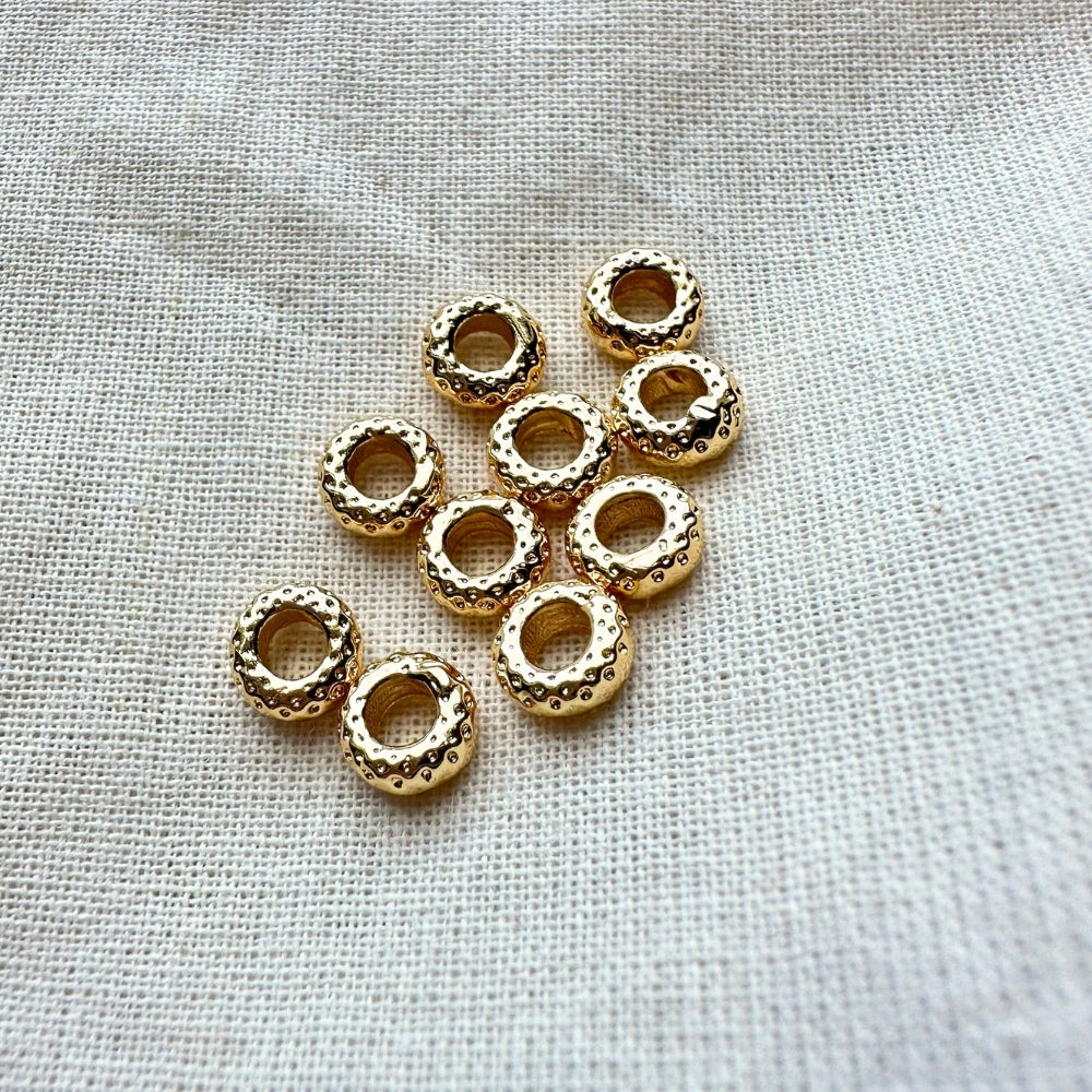 Textured Spacer Beads, Brass, Real 18K Gold Plated, 6mm x 2.5mm, 3mm Hole, Sold as 10 Pieces.