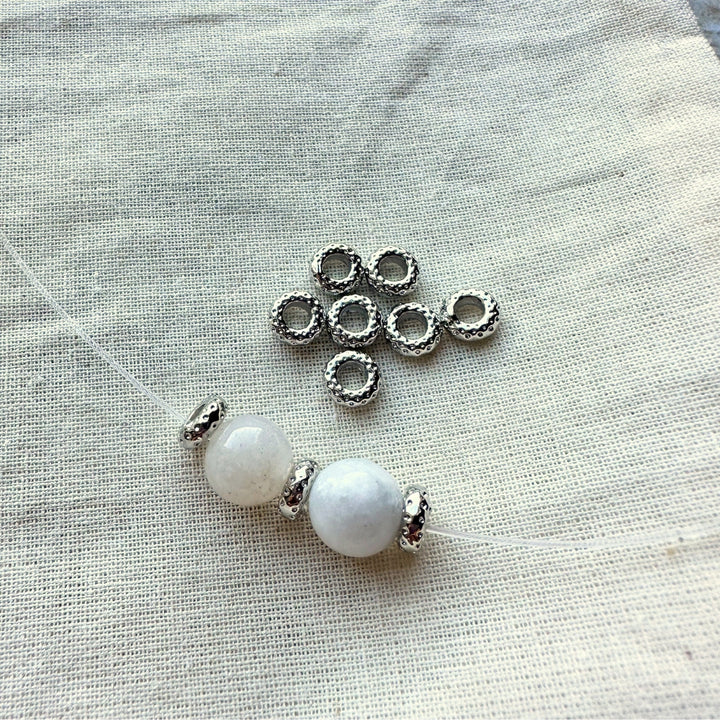 Textured Spacer Beads, Brass, Real 18K White Gold Plated, 6mm x 2.5mm, 3mm Hole, Sold as 10 Pieces.