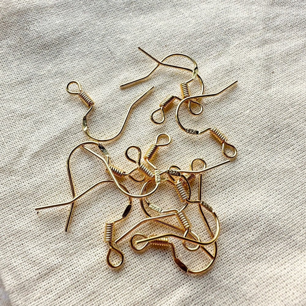 French Hook Earring Wires, Brass, Real 18K Gold Plated, 16mm x 16mm, Sold as 30 Pieces.