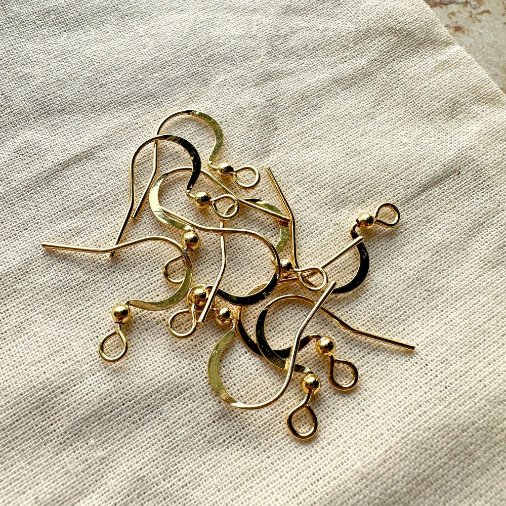 Flat Hook Earring Wires, Brass, Real 18K Gold Plated, 19mm x 17mm, Sold as 30 Pieces.