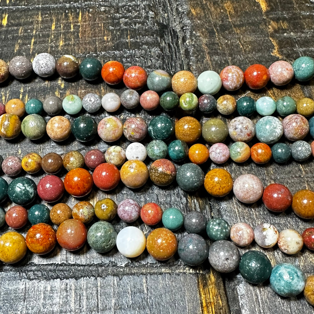 ocean jasper, 6mm, round, glossy, 1 strand, 16 inches, approx. 66 beads.