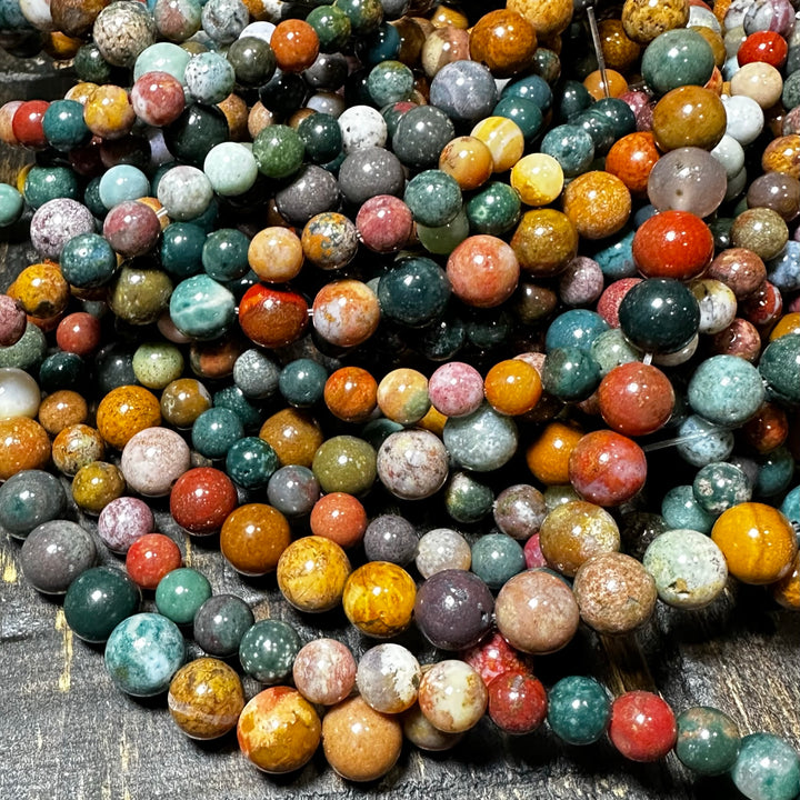 ocean jasper, 8mm, round, glossy, 1 strand, 16 inches, approx. 48 beads. AA