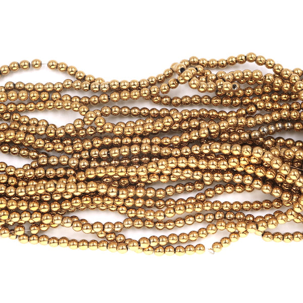 4mm round gold hematite beads, glossy, 1 strand, 16 inches, approx. 96 beads.