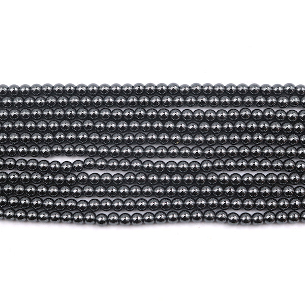 4mm round dark hematite beads, glossy, 1 strand, 16 inches, approx. 96 beads.