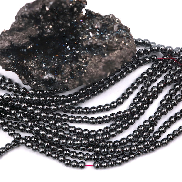 4mm round dark hematite beads, glossy, 1 strand, 16 inches, approx. 96 beads.