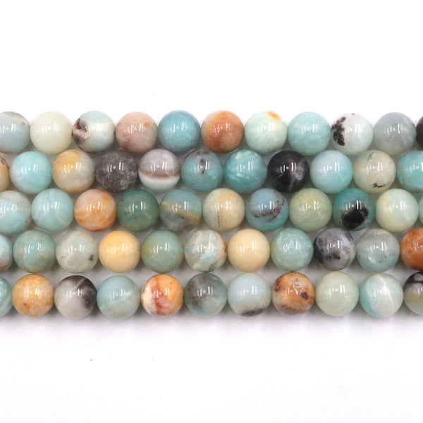 10mm rainbow amazonite beads, round, glossy, sold as 1 strand, approx. 38 pieces.