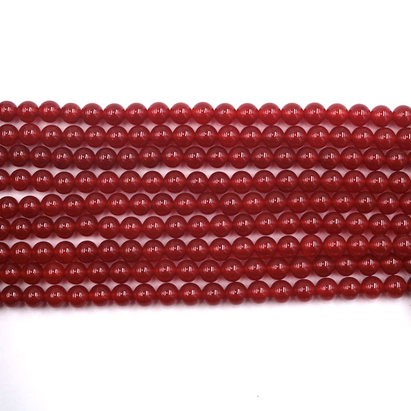 6mm round red carnelian, glossy, 1 strand, 16 inches, approx. 66 beads.