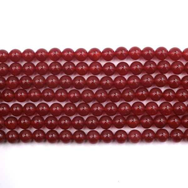 8mm round red carnelian beads, glossy, 1 strand, 16 inches, approx. 48 beads.