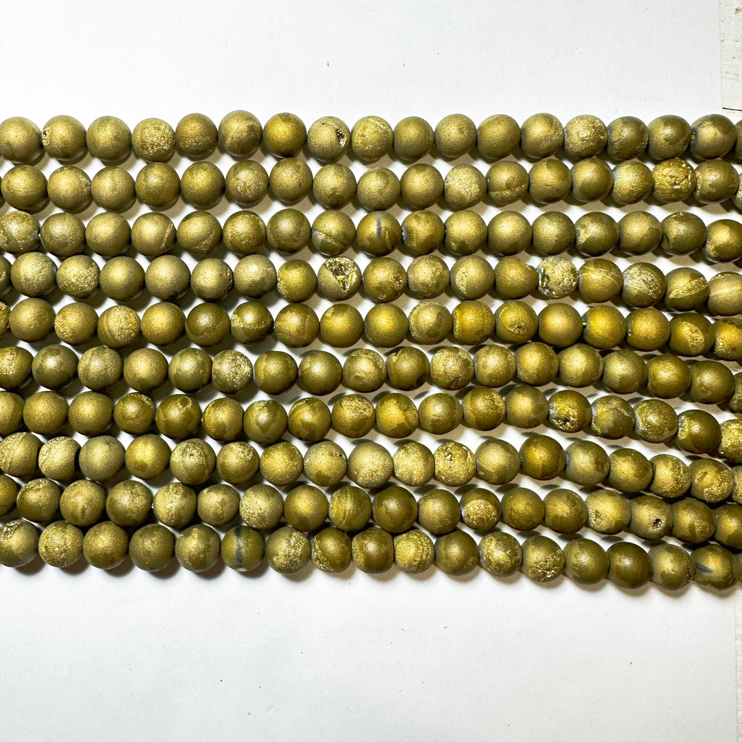 galaxy agate, 10mm, round, matte, gold, 1 strand, 16 inches, approx. 40 beads.