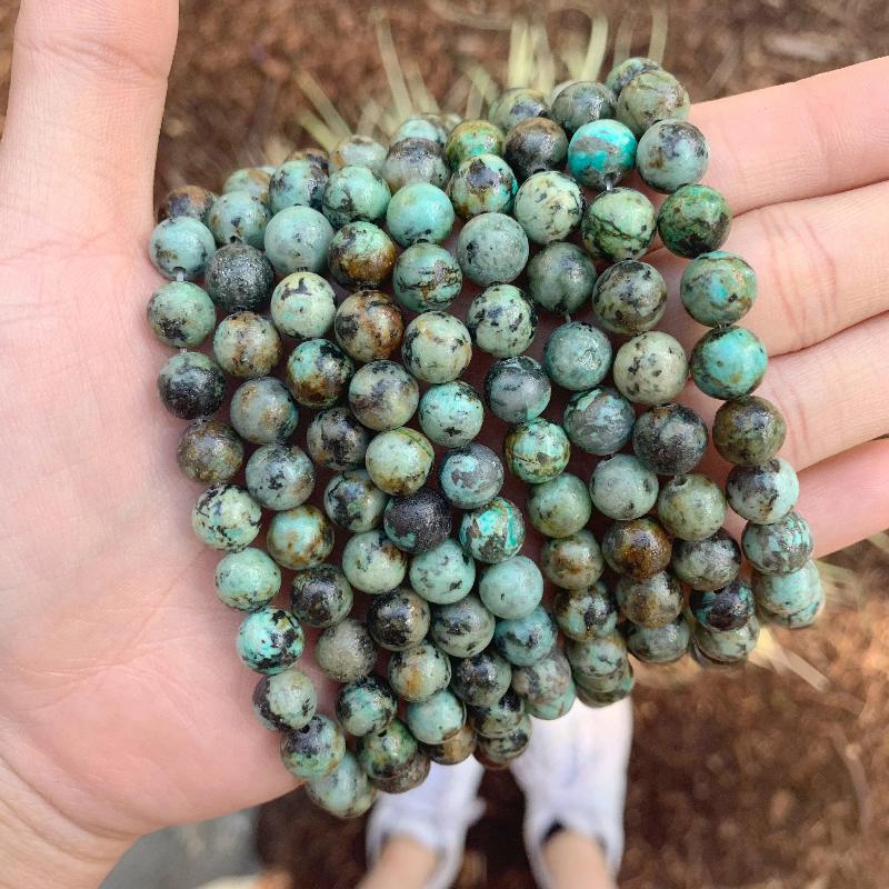 African turquoise, 8mm, round, glossy, 1 strand, 16 inches, approx. 48 beads.-Gemstone Beads-BeadsVenture