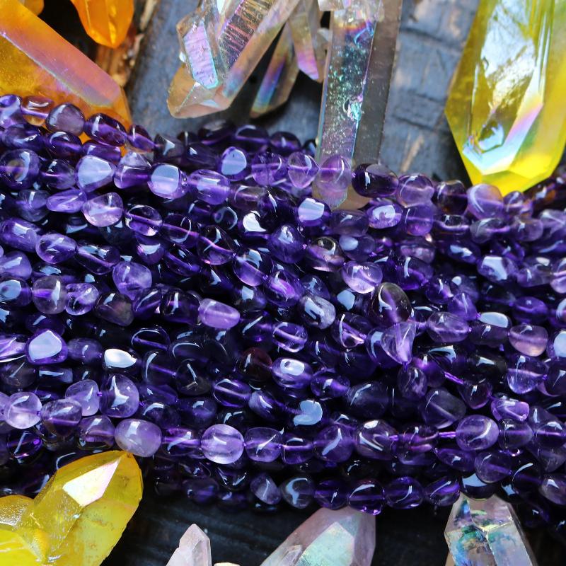 amethyst, 5mm - 8mm, nugget, glossy, 1 strand, 16 inches, approx. 50 beads.-Gemstone Beads-BeadsVenture