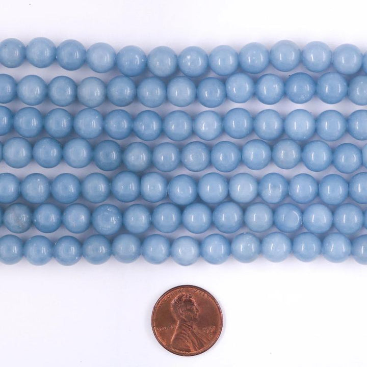 angelite, 8mm, round, glossy, 1 strand, 16 inches, approx. 48 beads.-Gemstone Beads-BeadsVenture
