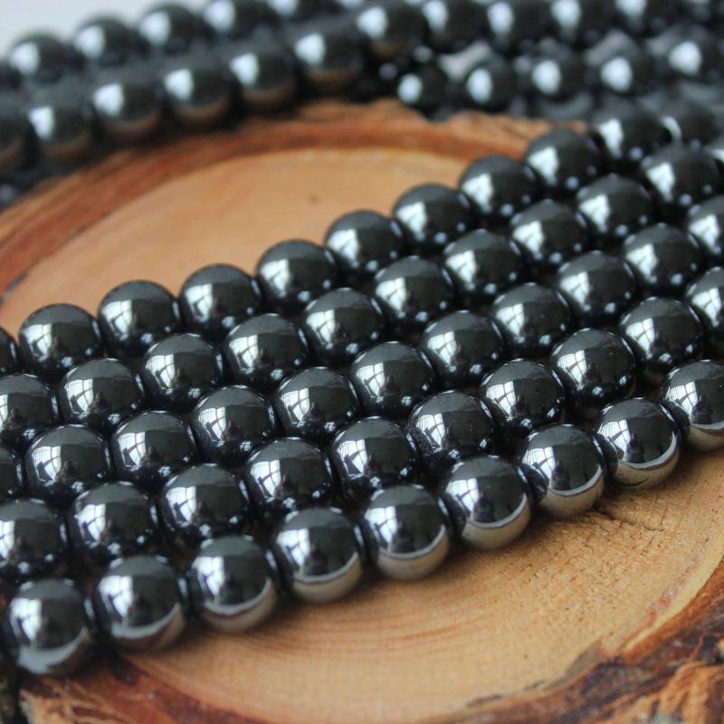 black hematite, 8mm, round, glossy, 1 strand, 16 inches, approx. 48 beads.-Gemstone Beads-BeadsVenture