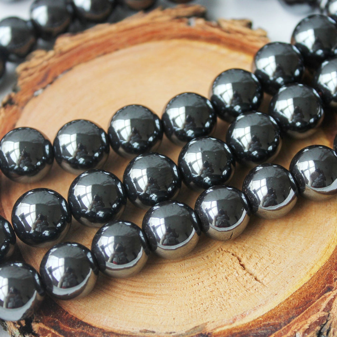 dark hematite, 12mm, round, glossy, 1 strand, 16 inches, approx. 32 beads.-Gemstone Beads-BeadsVenture