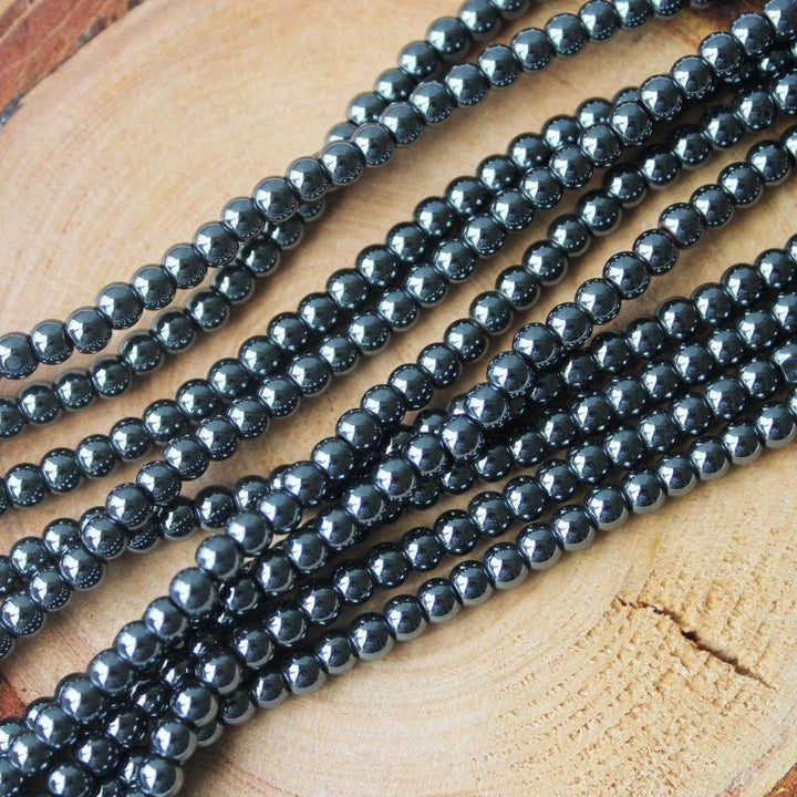 dark hematite, 4mm, round, glossy, 1 strand, 16 inches, approx. 96 beads.-Gemstone Beads-BeadsVenture