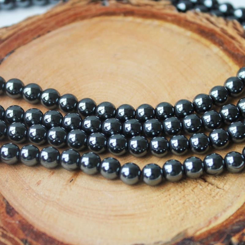 dark hematite, 6mm, round, glossy, 1 strand, 16 inches, approx. 66 beads.-Gemstone Beads-BeadsVenture