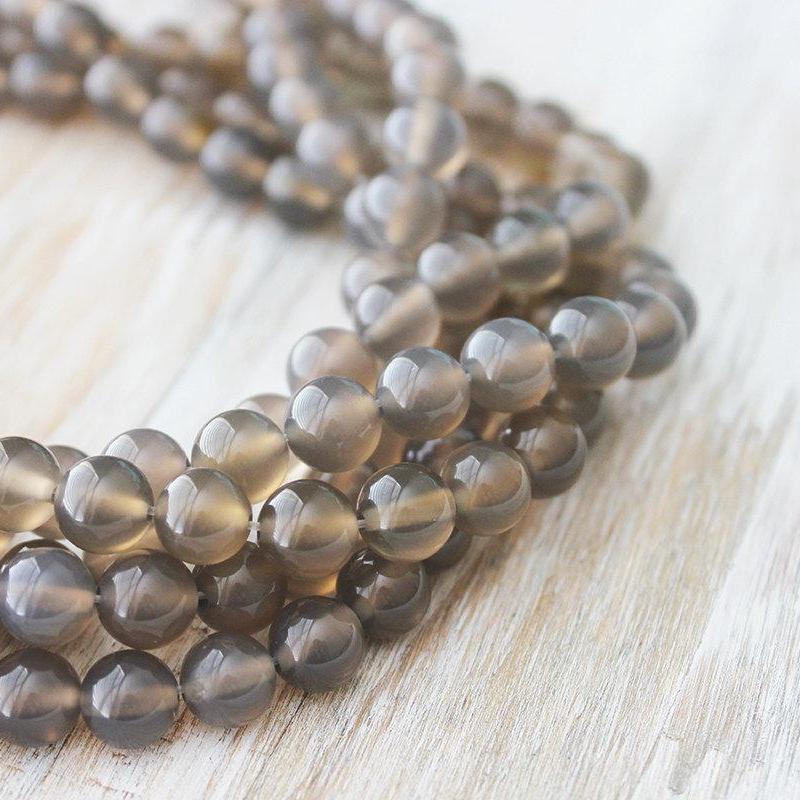 gray agate, 8mm, round, glossy, 1 strand, 16 inches, approx. 48 beads.-Gemstone Beads-BeadsVenture
