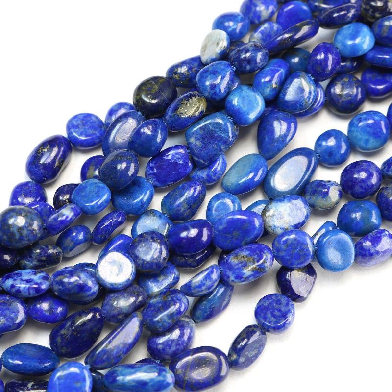 lapis lazuli, approx. 7mm × 8mm, nugget, glossy, 1 strand, 16 inches, approx. 54 beads.-Gemstone Beads-BeadsVenture