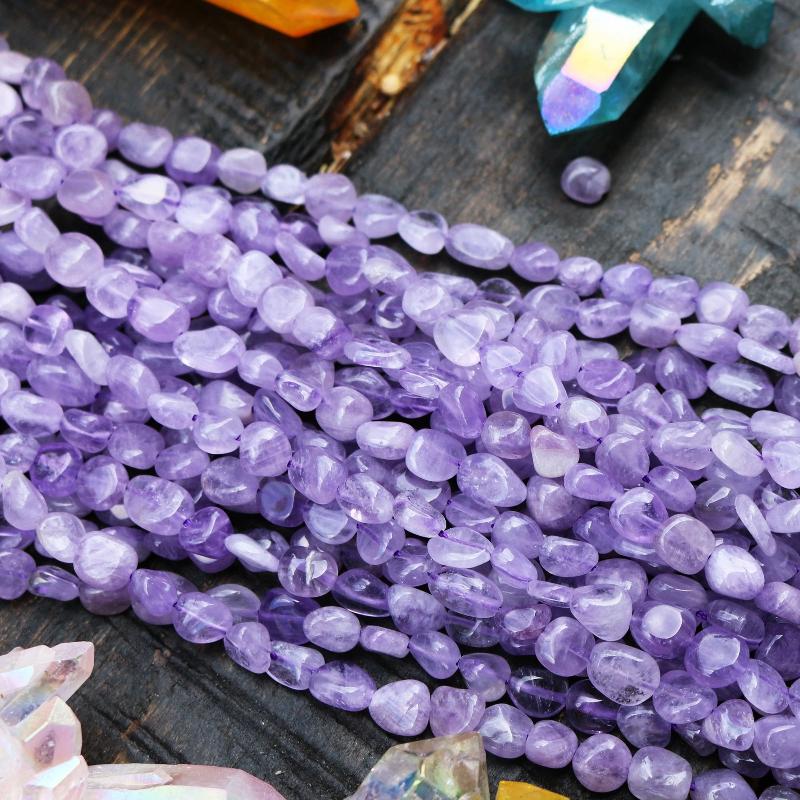 light amethyst, approx. 8mm x 5mm, nugget, glossy, 1 strand, 16 inches, approx. 50 beads.-Gemstone Beads-BeadsVenture