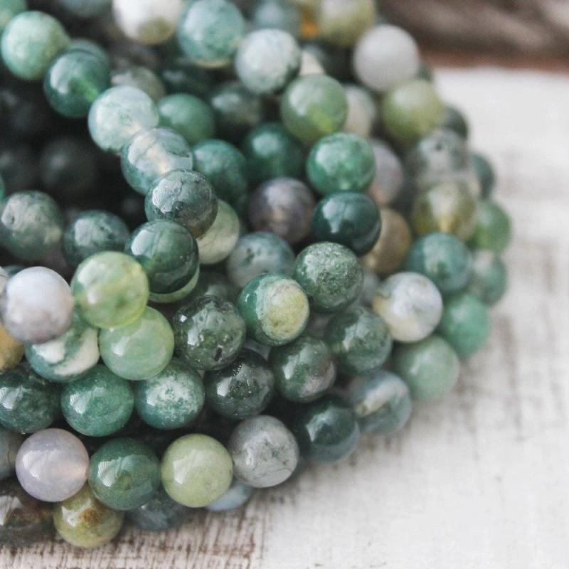 moss agate, 6mm, round, glossy, 1 strand, 16 inches, approx. 66 beads.-Gemstone Beads-BeadsVenture