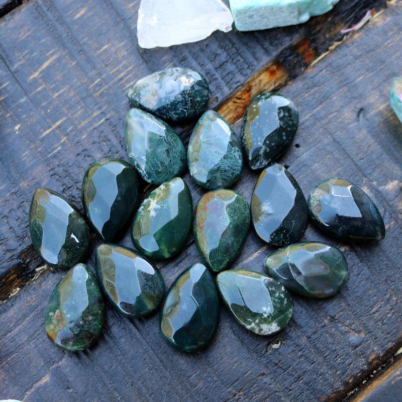 moss agate, approx. 30mm x 20mm, teardrop, faceted, sold as 1 bead.-Gemstone Beads-BeadsVenture