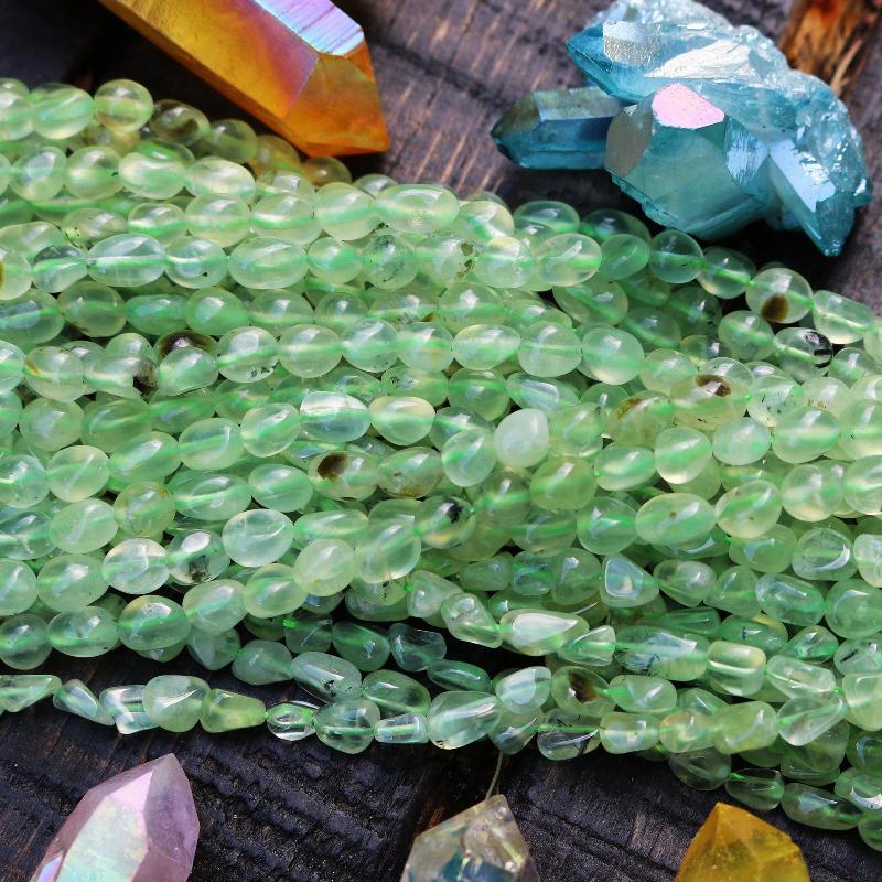 prehnite, approx. 8mm x 5mm, nugget, glossy, 1 strand, 16 inches, approx. 50 beads.-Gemstone Beads-BeadsVenture