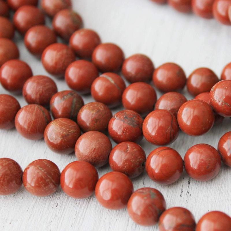 red jasper, 8mm, round, glossy, 1 strand, 16 inches, approx. 40 beads.-Gemstone Beads-BeadsVenture