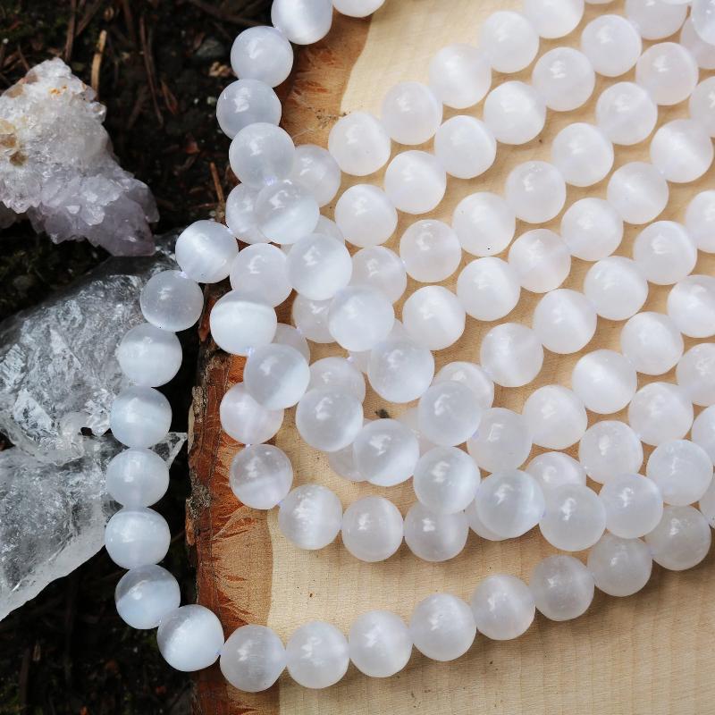 selenite, 10mm, round, glossy, 1 strand, 16 inches, approx. 40 beads.-Gemstone Beads-BeadsVenture