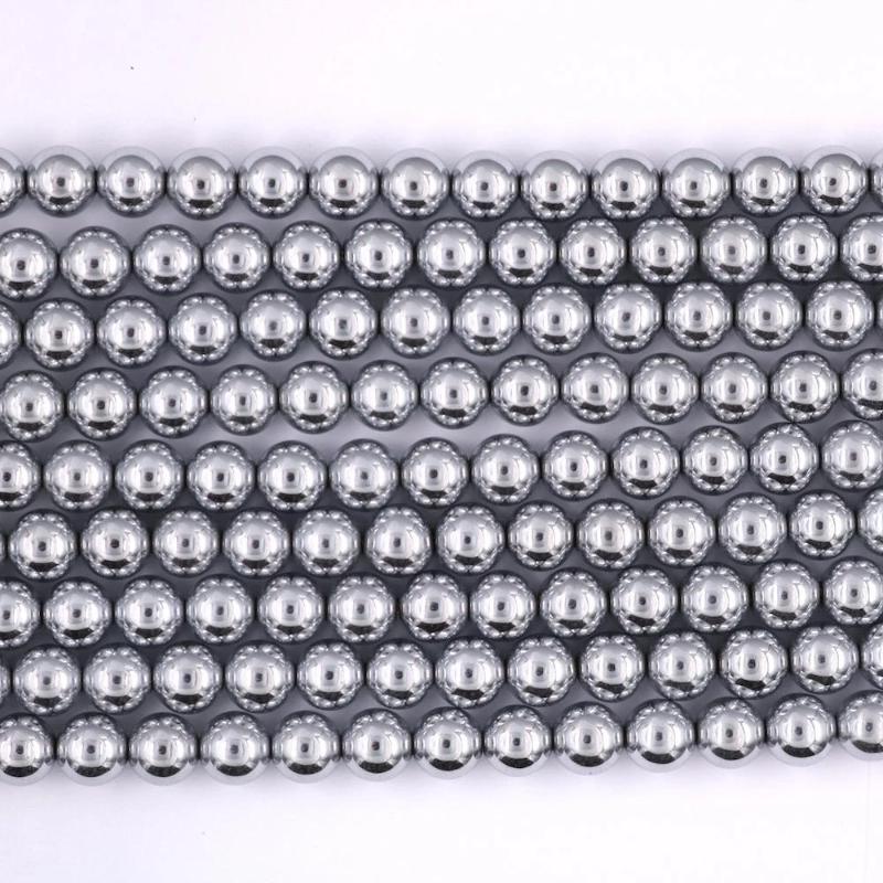 silver hematite, 6mm, round, glossy, 1 strand, 16 inches, approx. 66 beads.-Gemstone Beads-BeadsVenture