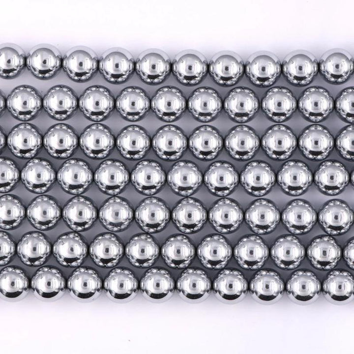 silver hematite, 8mm, round, glossy, 1 strand, 16 inches, approx. 48 beads.-Gemstone Beads-BeadsVenture