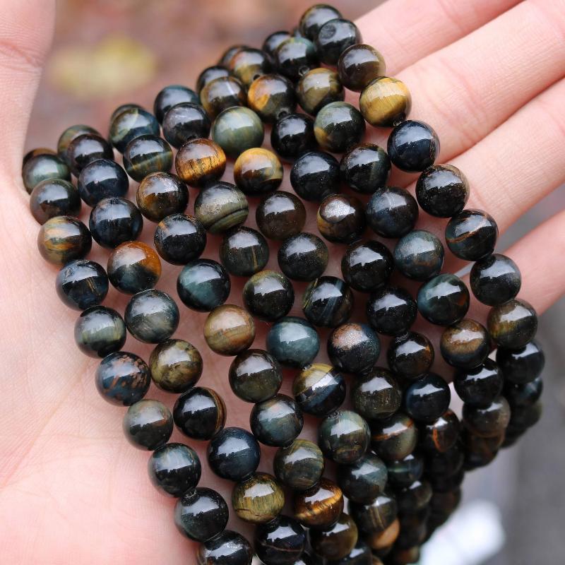 yellow blue tiger eye, 8mm, round, glossy, 1 strand, 16 inches, approx. 48 beads.-Gemstone Beads-BeadsVenture